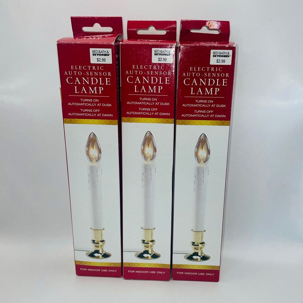 Bed Bath & Beyond Electric Candle Lamp Lot of 3 Dusk to Dawn Sensor Brass Finish